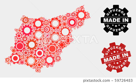 Mosaic Gipuzkoa Province Map of Cogwheel Elements and Grunge Stamp 59726483