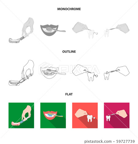Vector design of tooth and happy sign. Collection of tooth and whitening stock vector illustration. 59727739