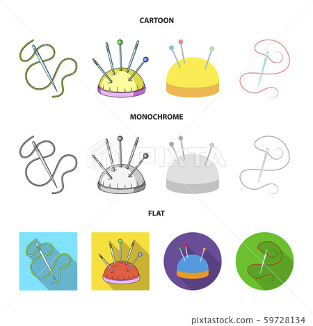 Vector design of pin and sewing sign. Set of pin and sketch stock vector illustration. 59728134