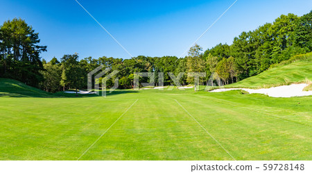 The fairway and the grass in front of the green on the golf course 59728148