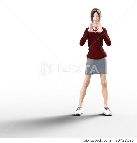 擺在3DCG例證材料的女孩高中學生 59728186