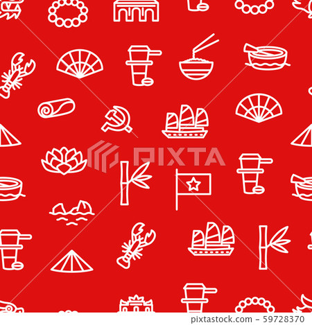 Vietnam Signs Thin Line Seamless Pattern Background. Vector Vietnam Signs Thin Line Seamless Pattern Background. Vector 59728370