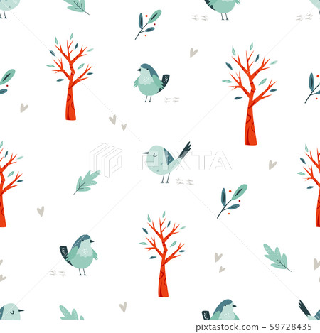 Seamless pattern with cute birds. Vector design - Stock Illustration ...