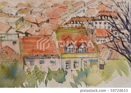 Watercolor painting European city Watercolor painting European city 59728633