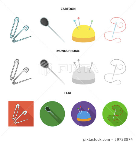 Vector illustration of pin and sewing logo. Collection of pin and sketch vector icon for stock. 59728874