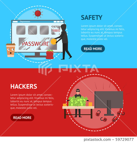 Cartoon Characters People Internet Hackers Banner Horizontal Set . Vector 59729077