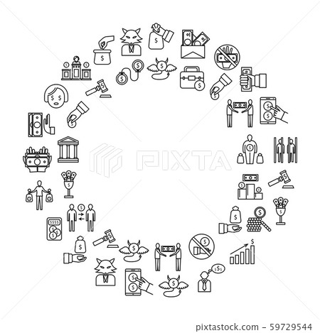 Corruption and Dishonesty Signs Thin Line Concept Frame or Border. Vector 59729544