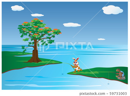 rabbit and turtle fishing vector design rabbit and turtle fishing vector design 59731003