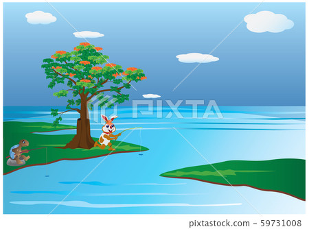 rabbit and turtle fishing vector design rabbit and turtle fishing vector design 59731008