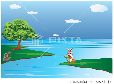 rabbit and turtle fishing vector design-插圖素材 [59731012] - PIXTA圖庫