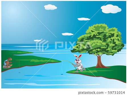 rabbit and turtle fishing vector design rabbit and turtle fishing vector design 59731014