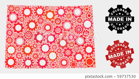 Mosaic Colorado State Map of Gearwheel Items and Grunge Seal 59737530