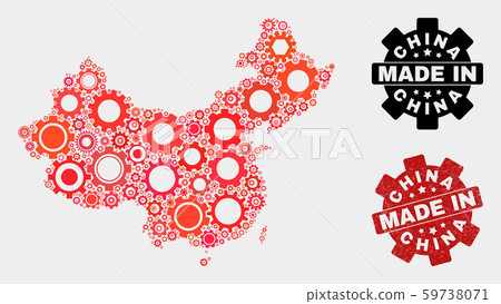 Mosaic China Map of Cogwheel Items and Grunge Seal Mosaic China Map of Cogwheel Items and Grunge Seal 59738071