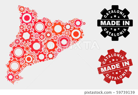 Mosaic Catalonia Map of Cog Items and Grunge Stamp Mosaic Catalonia Map of Cog Items and Grunge Stamp 59739139