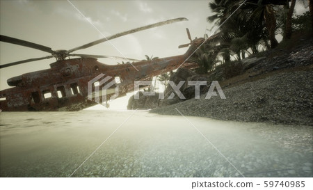 old rusted military helicopter near the island old rusted military helicopter near the island 59740985
