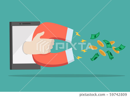Hand holding large magnet with smart phone Hand holding large magnet with smart phone 59742809