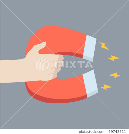 Hand holding large magnet vector Hand holding large magnet vector 59742811