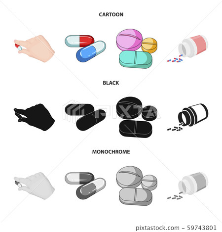 Vector design of pill and medicine logo. Collection of pill and vitamin vector icon for stock. 59743801