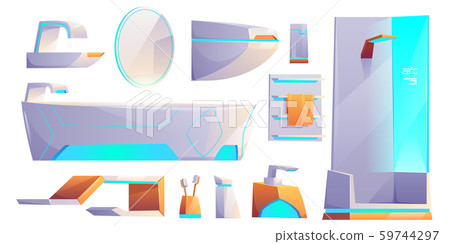Futuristic bathroom furniture, stuff set isolated Futuristic bathroom furniture, stuff set isolated 59744297