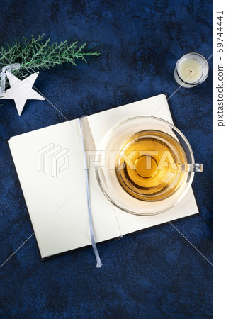New Year's resolutions or bucket list concept, a flat lay top shot mock-up with a place for text, on 59744441