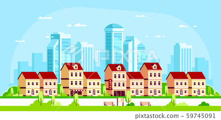 Urban Landscape Illustration Flat Style Banner Stock