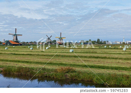 Dutch windmills in Netherlands closeup footage 59745283