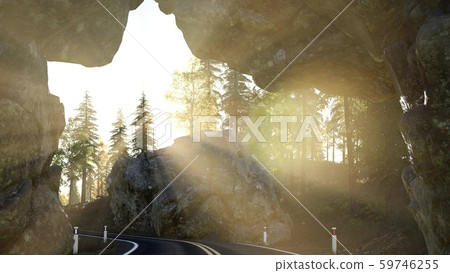 rocky road tonel in mountain at sunset 59746255