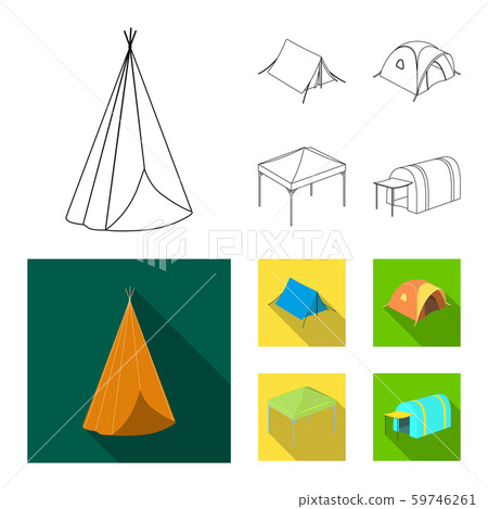Vector illustration of tent and camp sign. Collection of tent and forest stock symbol for web. 59746261