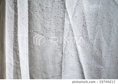 Wet white wrinkled shower curtain with water drops, steam shower on white background, Light and shadow, Bathroom concept Wet white wrinkled shower curtain with water drops, steam shower on white background, Light and shadow, Bathroom concept 59746813