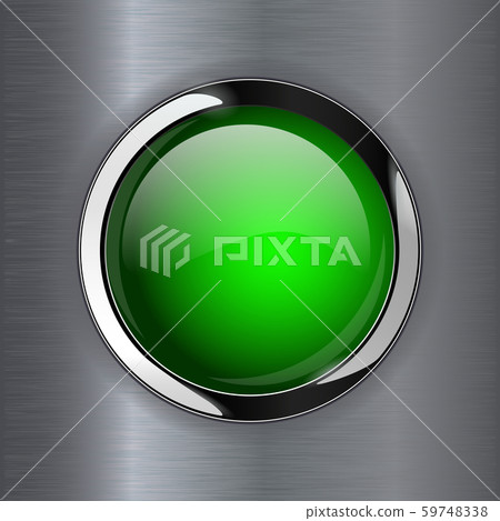 Green glass button on metal background - Stock Illustration [59748338 ...