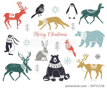 Cute hand drawn winter animals set in sweater,... - Stock Illustration  [59751536] - PIXTA