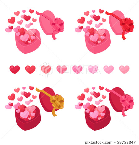 Opened box illustration of heart gifts_Set_Flower Ribbon_Valentine Opened box illustration of heart gifts_Set_Flower Ribbon_Valentine 59752847