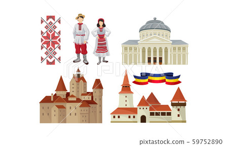 Historical Architecture, Culture And Traditional Embroidery And National Clothes Of Romania Vector 59752890