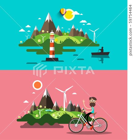 Vector Flat Design Landscapes Set. Ocean Landscape 59754464