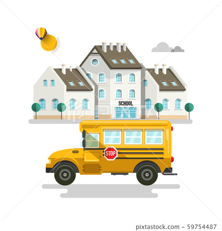 Primary or High School Exterior Buildings with Bus 59754487