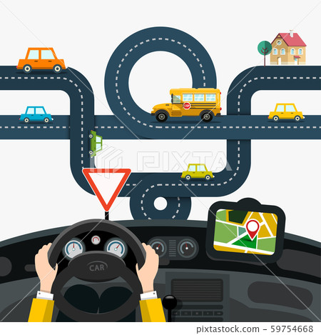 Man Driving Car with Hands on Steering Wheel and Man Driving Car with Hands on Steering Wheel and 59754668