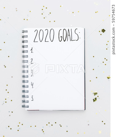 Happy New Year 2020 goals list in notebook Happy New Year 2020 goals list in notebook 59754673