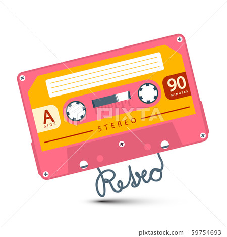 Pink Audio Cassette with Retro Symbol Isolated on Pink Audio Cassette with Retro Symbol Isolated on 59754693