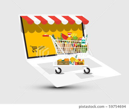 Internet Shop with Cart and Laptop - Vector E-shop Internet Shop with Cart and Laptop - Vector E-shop 59754694