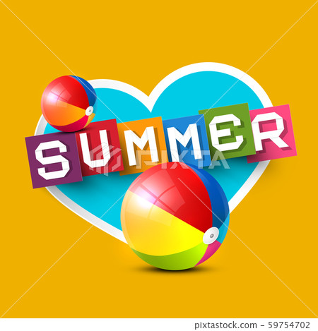 Summer Vector Design with Hert and Beach Balls 59754702