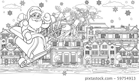 Santa Claus Christmas Street Scene Coloring Page Santa Claus Christmas Street Scene Coloring Page 59754913