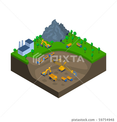 Mining Industry Scene Concept 3d Isometric View. Vector 59754948