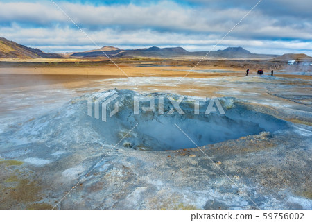 Fumarole field in Namafjall geothermal zone Iceland. Famous tourist attraction Fumarole field in Namafjall geothermal zone Iceland. Famous tourist attraction 59756002