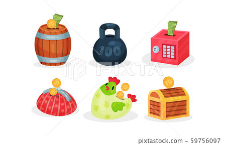 Set of piggy banks in the shape of toys. Vector illustration. Set of piggy banks in the shape of toys. Vector illustration. 59756097