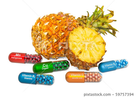 Vitamins and minerals of pineapple, 3D rendering 59757394