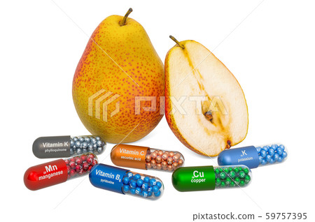 Vitamins and minerals of pear, 3D rendering 59757395