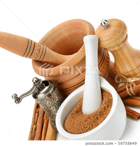 Mortar, pestle and mill for chopping cinnamon Mortar, pestle and mill for chopping cinnamon 59758649