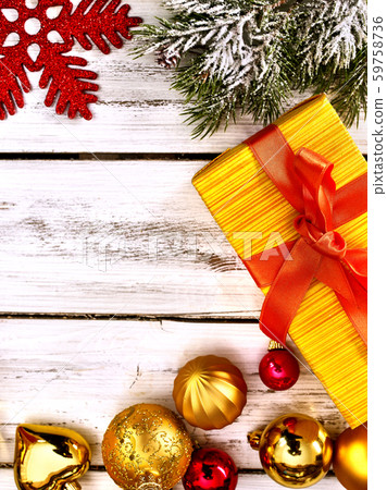 Christmas vertical frame of ball and gift box Christmas vertical frame of ball and gift box 59758736