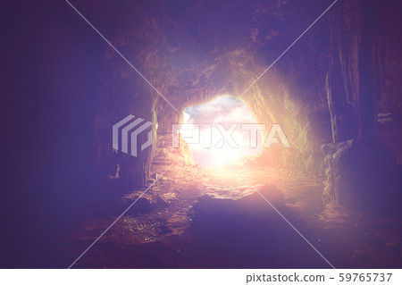bright light shine to the entrance to the dark cave, holy bible concept. 59765737