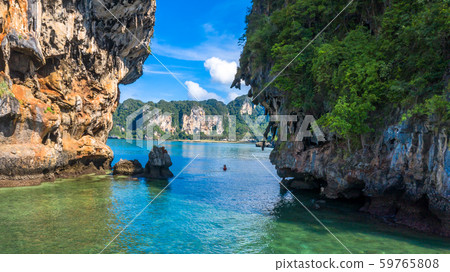 Aerial view Thai traditional wooden longtail boat Aerial view Thai traditional wooden longtail boat 59765808